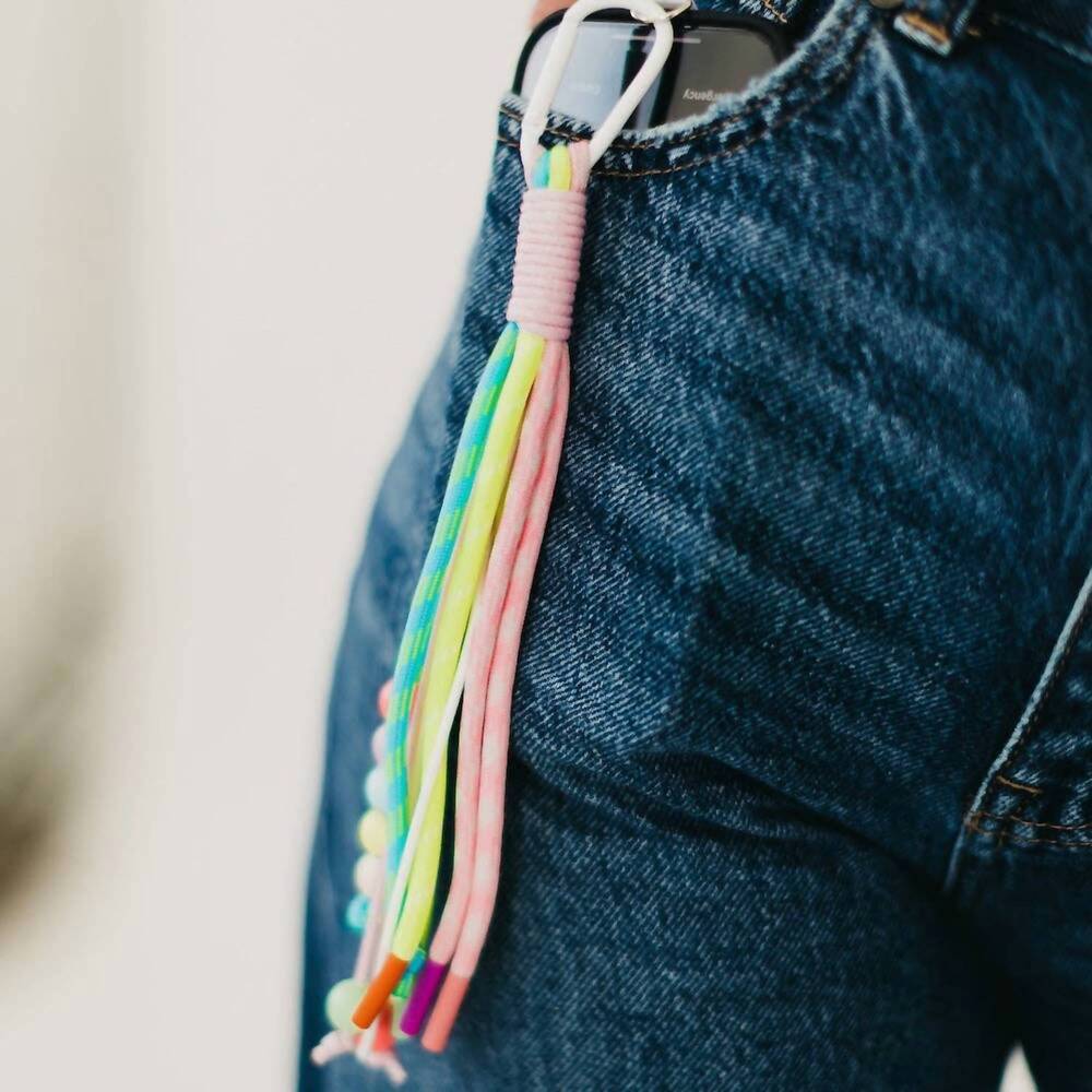 NEW PRETTY SIMPLE rainbow rope and beaded keychain bag in white